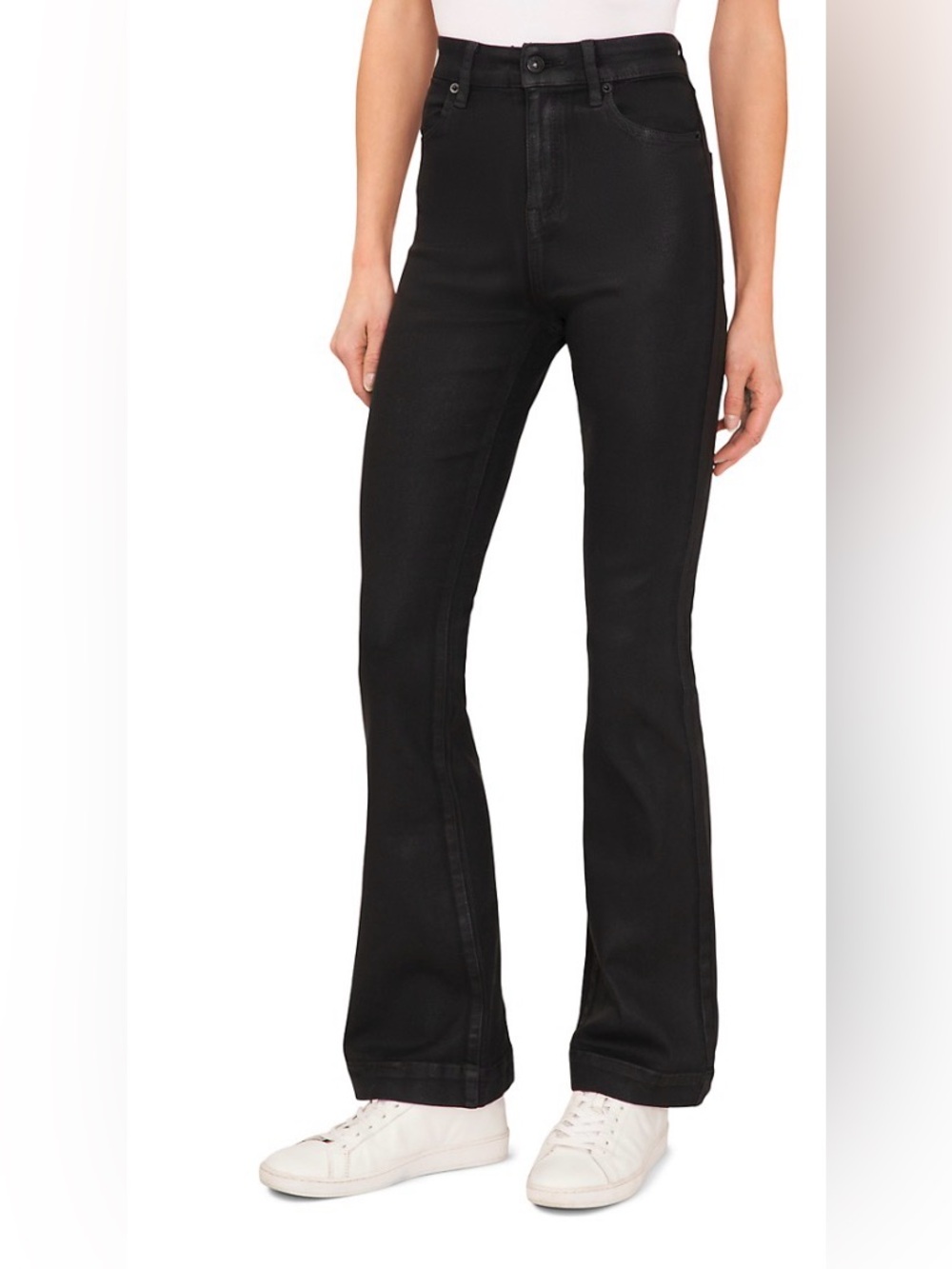 CECE Women’s Coated Black Denim Flair Jeans.